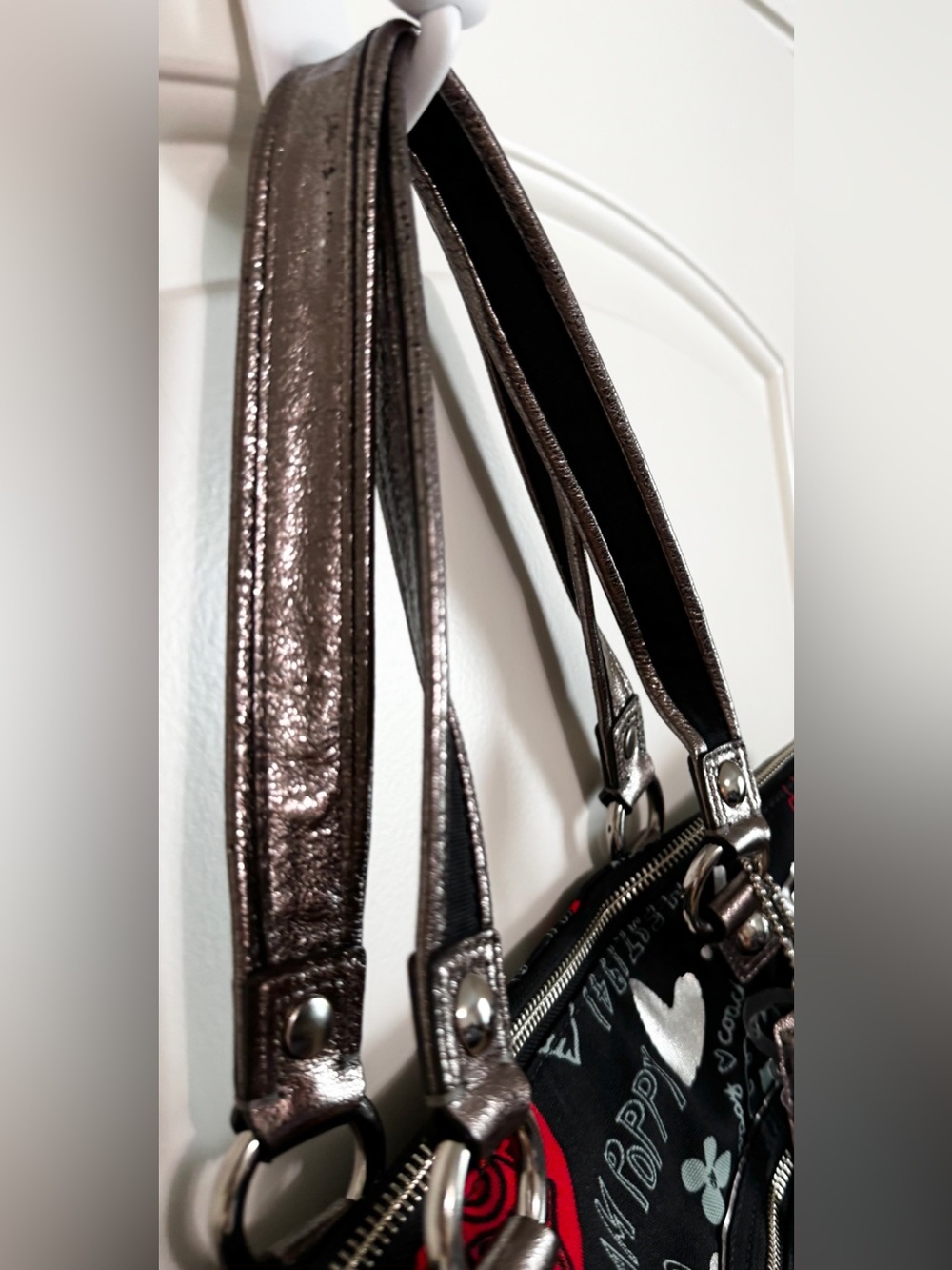 Coach Poppy 2010 Graffiti Glam Tote Shoulder Bag Black Red Silver Style 13852 - Picture 11 of 16